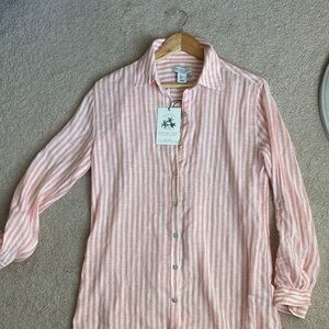 Coral Striped Linen Shirt